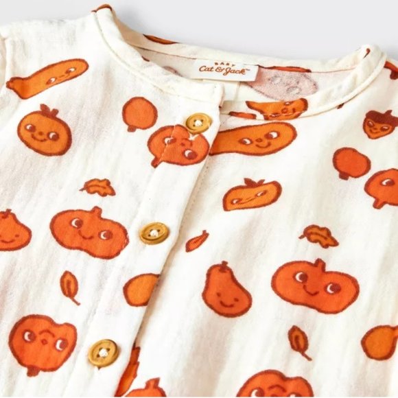 Baby Girls Cat & Jack Gauzy Fall Leaves Romper Size NB 0/3 3/6 6/9  12 mo NWT - Picture 3 of 4